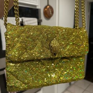 Kurt Geiger Medium Kensington Gold Sequin Quilted Crossbody Bag
